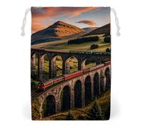 FHESDCW Sunset over Elevated Bridge Drawstring Bag Canvas, Reusable Travel Jewelry Pouches, Washable Storage Bags for Gift, Candy, Cosmetics 12 * 18cm