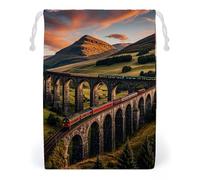 FHESDCW Sunset over Elevated Bridge Drawstring Bag Canvas, Reusable Travel Jewelry Pouches, Washable Storage Bags for Gift, Candy, Cosmetics 20 * 25cm