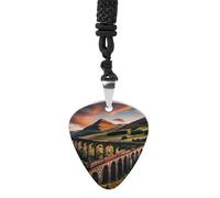 FHESDCW Sunset over Elevated Bridge Guitar Pick Necklace, Titanium Steel Guitar Pick with 23Inch Black Cord, Unique Music Jewelry Gift for Men Women