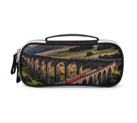 FHESDCW Sunset over Elevated Bridge Pencil Case with Zipper - Large Capacity, Portable Small Cosmetic Bag for Travel, Vintage PU Leather Pencil Pouch for Women Men