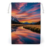 FHESDCW Sunset Reflection Drawstring Bag Canvas, Reusable Travel Jewelry Pouches, Washable Storage Bags for Gift, Candy, Cosmetics 12 * 18cm