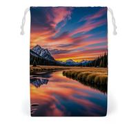 FHESDCW Sunset Reflection Drawstring Bag Canvas, Reusable Travel Jewelry Pouches, Washable Storage Bags for Gift, Candy, Cosmetics 20 * 25cm