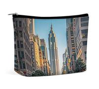 FHESDCW Tall Buildings in The City Makeup Bag for Women PU Leather Waterproof Cosmetic Bag with Zipper Portable Travel Makeup Organizer