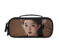 FHESDCW Tang Dynasty Noble Consort Pencil Case with Zipper - Large Capacity, Portable Small Cosmetic Bag for Travel, Vintage PU Leather Pencil Pouch for Women Men
