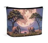 FHESDCW The Elephant Walks Makeup Bag for Women PU Leather Waterproof Cosmetic Bag with Zipper Portable Travel Makeup Organizer
