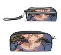 FHESDCW The Elephant Walks Pencil Case Large Capacity with Zipper, Hanging Water Proof Cosmetic Bag for Travel, Vintage Leather Pencil Pouch for Women Men