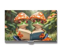 FHESDCW The Frog Family Is Reading Business Card Holder for Men & Women, Professional Card Case with Buckle Style Shut, Compact And Portable Metal Case for Office Workers, style, One Size, Classic