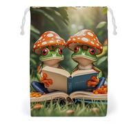 FHESDCW The Frog Family Is Reading Drawstring Bag Canvas, Reusable Travel Jewelry Pouches, Washable Storage Bags for Gift, Candy, Cosmetics 20 * 25cm