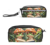 FHESDCW The Frog Family Is Reading Pencil Case Large Capacity with Zipper, Hanging Water Proof Cosmetic Bag for Travel, Vintage Leather Pencil Pouch for Women Men