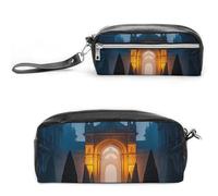 FHESDCW The Garden at Night Pencil Case Large Capacity with Zipper, Hanging Water Proof Cosmetic Bag for Travel, Vintage Leather Pencil Pouch for Women Men