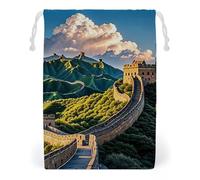 FHESDCW The Great Wall Drawstring Bag Canvas, Reusable Travel Jewelry Pouches, Washable Storage Bags for Gift, Candy, Cosmetics 12 * 18cm