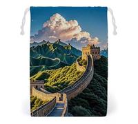 FHESDCW The Great Wall Drawstring Bag Canvas, Reusable Travel Jewelry Pouches, Washable Storage Bags for Gift, Candy, Cosmetics 20 * 25cm