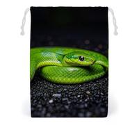 FHESDCW The Green Snake Drawstring Bag Canvas, Reusable Travel Jewelry Pouches, Washable Storage Bags for Gift, Candy, Cosmetics 20 * 25cm