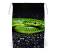 FHESDCW The Green Snake Drawstring Bag Canvas, Reusable Travel Jewelry Pouches, Washable Storage Bags for Gift, Candy, Cosmetics 12 * 18cm