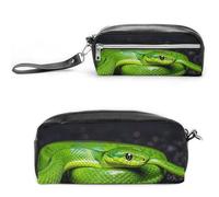 FHESDCW The Green Snake Pencil Case Large Capacity with Zipper, Hanging Water Proof Cosmetic Bag for Travel, Vintage Leather Pencil Pouch for Women Men
