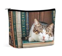 FHESDCW The Kitten Sleeps Makeup Bag for Women PU Leather Waterproof Cosmetic Bag with Zipper Portable Travel Makeup Organizer