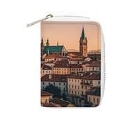 FHESDCW The Old Town at Sunset Card Holder for Men Women, Leather Credit Card Holder with 20 Card Slots Small Purse with Zipper