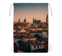 FHESDCW The Old Town at Sunset Drawstring Bag Canvas, Reusable Travel Jewelry Pouches, Washable Storage Bags for Gift, Candy, Cosmetics 20 * 25cm