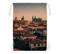 FHESDCW The Old Town at Sunset Drawstring Bag Canvas, Reusable Travel Jewelry Pouches, Washable Storage Bags for Gift, Candy, Cosmetics 12 * 18cm