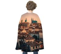FHESDCW The Old Town at Sunset Halloween Cape Unisex, Reversible Satin Cloak for Cosplay, Christmas, Halloween Party