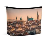 FHESDCW The Old Town at Sunset Makeup Bag for Women PU Leather Waterproof Cosmetic Bag with Zipper Portable Travel Makeup Organizer