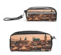 FHESDCW The Old Town at Sunset Pencil Case Large Capacity with Zipper, Hanging Water Proof Cosmetic Bag for Travel, Vintage Leather Pencil Pouch for Women Men