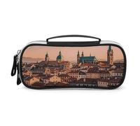 FHESDCW The Old Town at Sunset Pencil Case with Zipper - Large Capacity, Portable Small Cosmetic Bag for Travel, Vintage PU Leather Pencil Pouch for Women Men