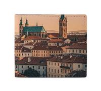 FHESDCW The Old Town at Sunset Wallet Elegant Leather Wallets with ID Window & 2 Card Slots, Slim Bifold Wallet for Men Women