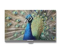 FHESDCW The Peacock Business Card Holder for Men & Women, Professional Card Case with Buckle Style Shut, Compact And Portable Metal Case for Office Workers, style, One Size, Classic