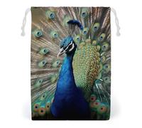 FHESDCW The Peacock Drawstring Bag Canvas, Reusable Travel Jewelry Pouches, Washable Storage Bags for Gift, Candy, Cosmetics 20 * 25cm