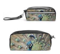 FHESDCW The Peacock Pencil Case Large Capacity with Zipper, Hanging Water Proof Cosmetic Bag for Travel, Vintage Leather Pencil Pouch for Women Men