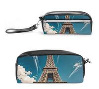 FHESDCW The Towering Iron Tower Pencil Case Large Capacity with Zipper, Hanging Water Proof Cosmetic Bag for Travel, Vintage Leather Pencil Pouch for Women Men