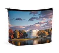 FHESDCW The White House on The Lake Makeup Bag for Women PU Leather Waterproof Cosmetic Bag with Zipper Portable Travel Makeup Organizer