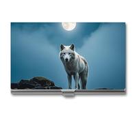 FHESDCW The White Wolf on The Rock Business Card Holder for Men & Women, Professional Card Case with Buckle Style Shut, Compact And Portable Metal Case for Office Workers, style, One Size, Classic