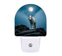 FHESDCW The White Wolf on The Rock Night Lights Plug Into Wall, LED Nightlights Auto On/Off Dusk to Dawn Sensor, Energy Efficient Night Lamp Soft Glow for Hallway Bedroom Bathroom Kitchen, 0.5W