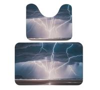 FHESDCW Thunder and Lightning in A Storm Bathroom Rugs Set 2 Piece - Super Soft Coral Fleece Bath Rug & U-Shaped Toilet Mat Non-Slip Absorbent Floor Mat for Bathroom, Living Room, Bedroom 19.7"x31.5"