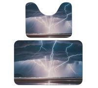 FHESDCW Thunder and Lightning in A Storm Bathroom Rugs Set 2 Piece - Super Soft Coral Fleece Bath Rug & U-Shaped Toilet Mat Non-Slip Absorbent Floor Mat for Bathroom, Living Room, Bedroom 15.7"x23.6"