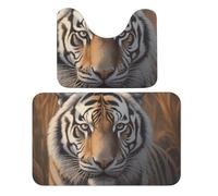FHESDCW Tiger Bathroom Rugs Set 2 Piece - Super Soft Coral Fleece Bath Rug & U-Shaped Toilet Mat Non-Slip Absorbent Floor Mat for Bathroom, Living Room, Bedroom 19.7"x31.5"