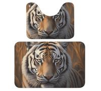 FHESDCW Tiger Bathroom Rugs Set 2 Piece - Super Soft Coral Fleece Bath Rug & U-Shaped Toilet Mat Non-Slip Absorbent Floor Mat for Bathroom, Living Room, Bedroom 15.7"x23.6"