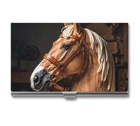 FHESDCW Top Carpenter's Horse Head Business Card Holder for Men & Women, Professional Card Case with Buckle Style Shut, Compact And Portable Metal Case for Office Workers, style, One Size, Classic