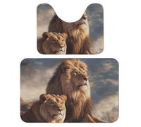 FHESDCW Two Lions Bathroom Rugs Set 2 Piece - Super Soft Coral Fleece Bath Rug & U-Shaped Toilet Mat Non-Slip Absorbent Floor Mat for Bathroom, Living Room, Bedroom 15.7"x23.6"