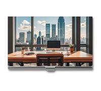 FHESDCW Urban Architecture Business Card Holder for Men & Women, Professional Card Case with Buckle Style Shut, Compact And Portable Metal Case for Office Workers, style, One Size, Classic