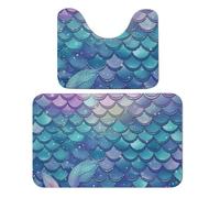 FHESDCW Water Lily Mermaid Scales Bathroom Rugs Set 2 Piece - Super Soft Coral Fleece Bath Rug & U-Shaped Toilet Mat Non-Slip Absorbent Floor Mat for Bathroom, Living Room, Bedroom 19.7"x31.5"