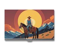 FHESDCW West Cowboy Business Card Holder for Men & Women, Professional Card Case with Buckle Style Shut, Compact And Portable Metal Case for Office Workers, style, One Size, Classic