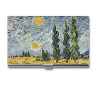 FHESDCW Wheat Fields And Cypress Trees Business Card Holder for Men & Women, Professional Card Case with Buckle Style Shut, Compact And Portable Metal Case for Office Workers, style, One Size, Classic