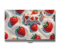 FHESDCW White Cow Strawberry Pattern Business Card Holder for Men & Women, Professional Card Case with Buckle Style Shut, Compact And Portable Metal Case for Office Workers, style, One Size, Classic