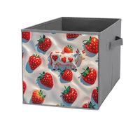 FHESDCW White Cow Strawberry Pattern Foldable Storage Box with Handles, Durable Oxford Storage Cubes, 1PCS Collapsible Closet Organizer for Home, Shelf, Office, Travel