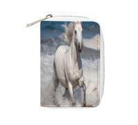 FHESDCW White Horse Running on The Sea Leather Card Bag Credit Card Holder Zipper Wallet With 20 Card Slots Slim Wallet Debit Card Protector Organizer Case, style, 16x11.5cm