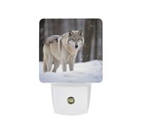 FHESDCW Wolf in The Snow Night Lights Plug Into Wall, LED Nightlights Auto On/Off Dusk to Dawn Sensor, Energy Efficient Night Lamp Soft Glow for Hallway Bedroom Bathroom Kitchen, 0.5W