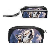 FHESDCW Wolves Pencil Case Large Capacity with Zipper, Hanging Water Proof Cosmetic Bag for Travel, Vintage Leather Pencil Pouch for Women Men